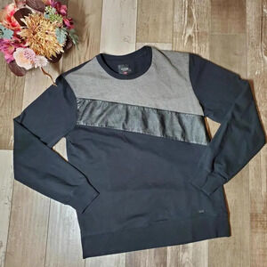 GUESS Black Faux Leather Panel Women's Pullover Sweatshirt Small